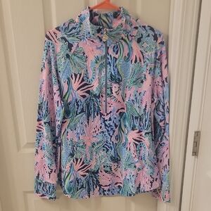 Lilly Pulitzer Pastel Tropical Quarter-Zip Pullover in Pink & Blue